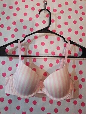 Victoria Secret The Showstopper Pink & White Lined Demi Bra 34B